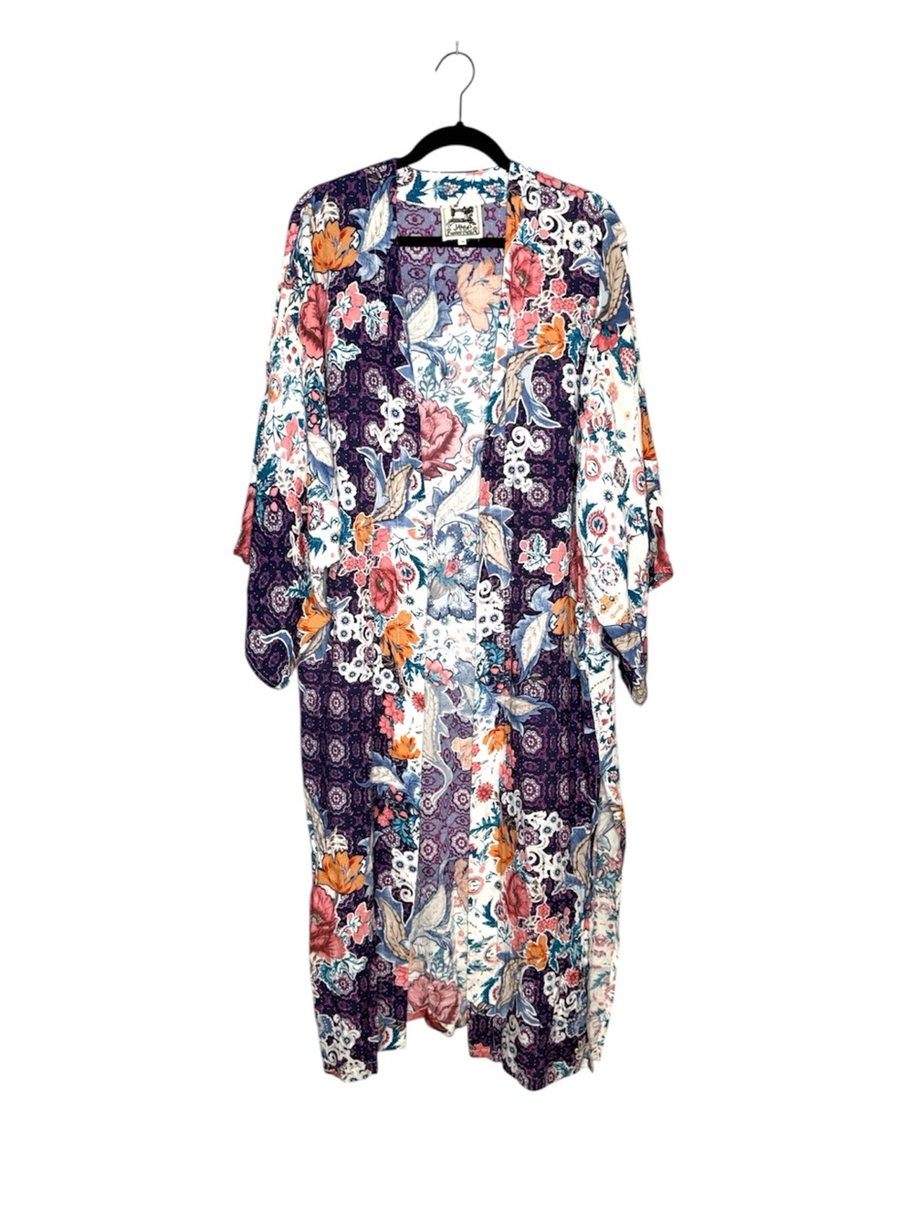 Jaase mixed floral open short sleeves maxi kimono cardigan boho hippie western